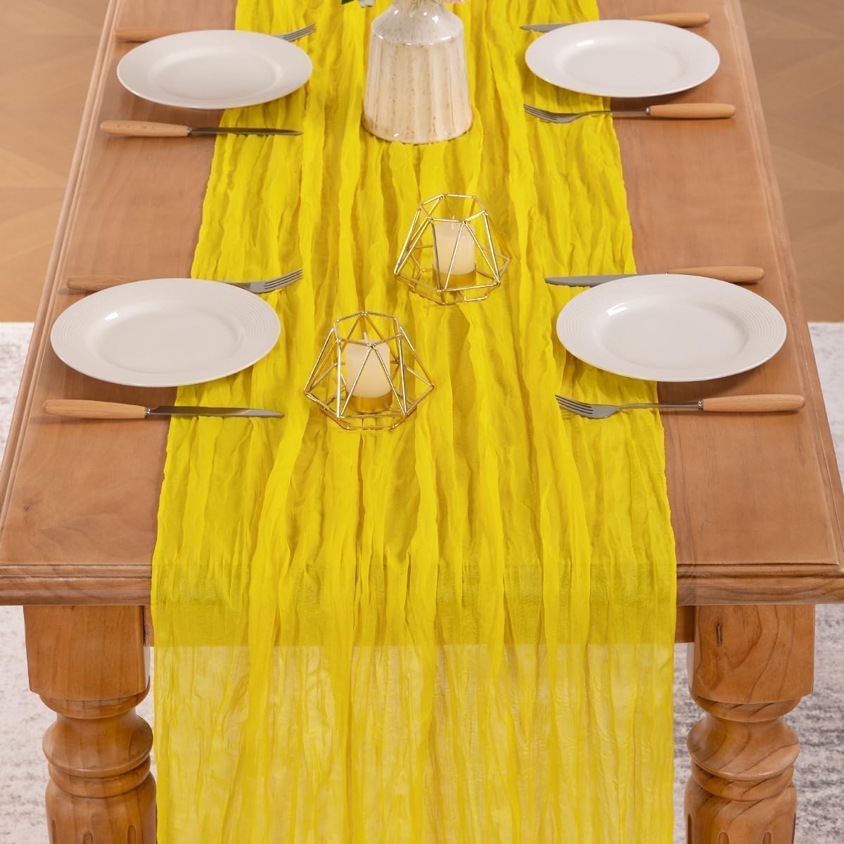 Summer Yellow Cheesecloth Table Runner Boho Gauze Rustic Cheese Cloth Spring Table Runner 160 inch 13.3ft Long for Wedding Party Baby Bridal Shower Birthday Home Decor