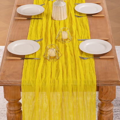 Summer Yellow Cheesecloth Table Runner Boho Gauze Rustic Cheese Cloth Spring Table Runner 160 inch 13.3ft Long for Wedding Party Baby Bridal Shower Birthday Home Decor