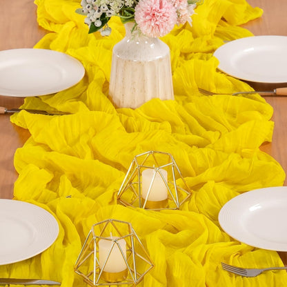 Summer Yellow Cheesecloth Table Runner Boho Gauze Rustic Cheese Cloth Spring Table Runner 160 inch 13.3ft Long for Wedding Party Baby Bridal Shower Birthday Home Decor