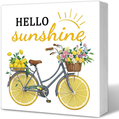 Lemon Stuff Italian Kitchen Decor Hello Sunshine Wood Box Sign | Lemon Kitchen Decor and Accessories Summer Decors Yellow Home Decors Table Lemons Themed Gifts Holiday