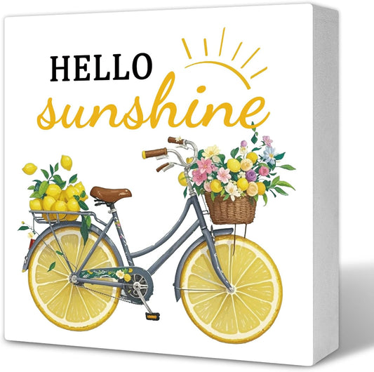 Lemon Stuff Italian Kitchen Decor Hello Sunshine Wood Box Sign | Lemon Kitchen Decor and Accessories Summer Decors Yellow Home Decors Table Lemons Themed Gifts Holiday