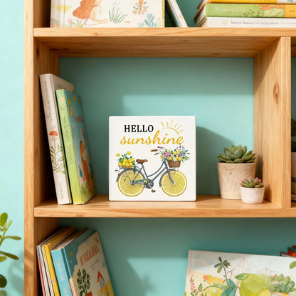 Lemon Stuff Italian Kitchen Decor Hello Sunshine Wood Box Sign | Lemon Kitchen Decor and Accessories Summer Decors Yellow Home Decors Table Lemons Themed Gifts Holiday