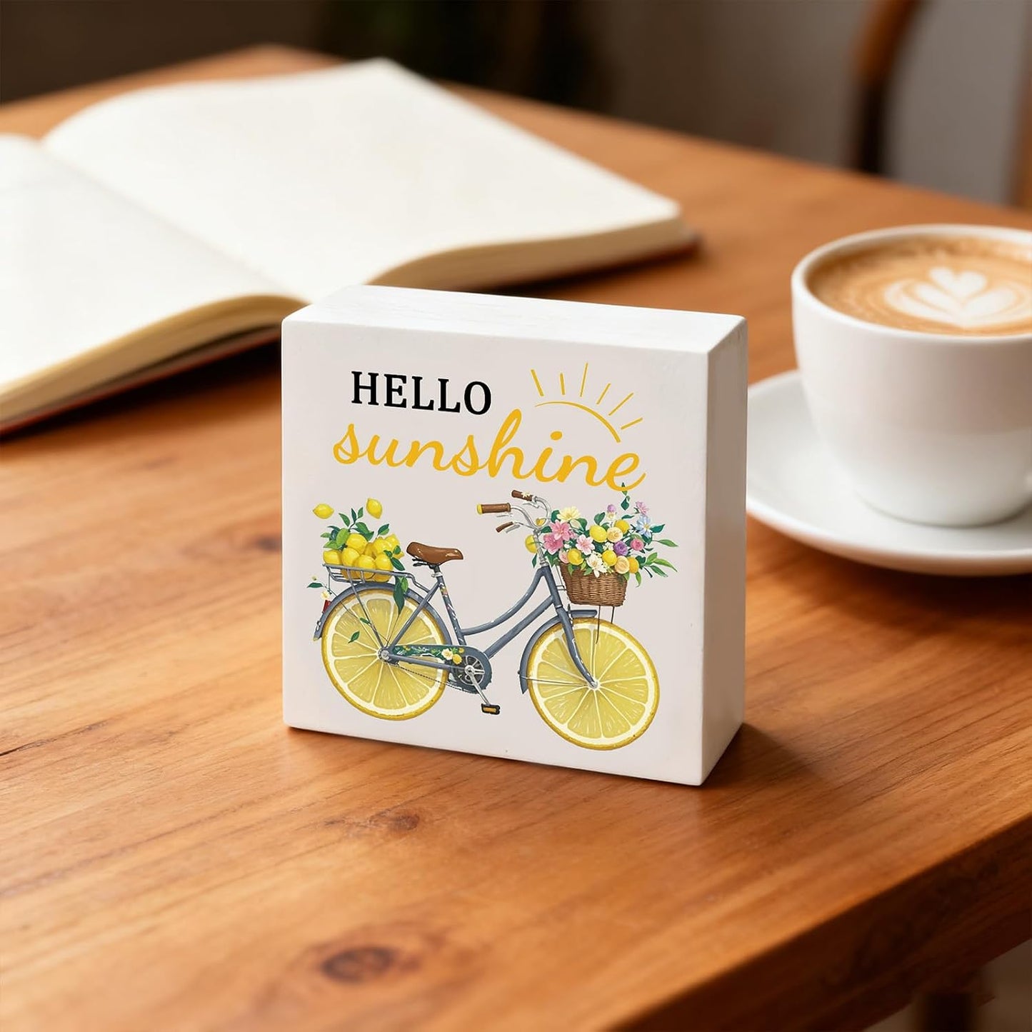 Lemon Stuff Italian Kitchen Decor Hello Sunshine Wood Box Sign | Lemon Kitchen Decor and Accessories Summer Decors Yellow Home Decors Table Lemons Themed Gifts Holiday