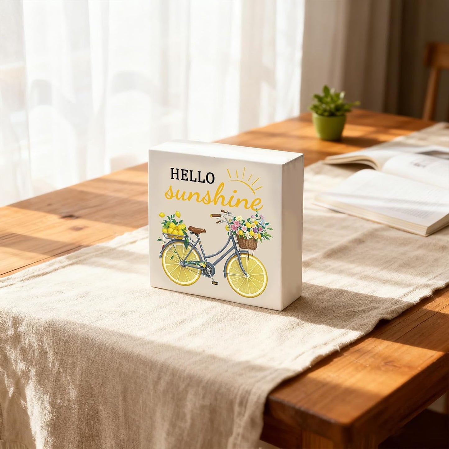 Lemon Stuff Italian Kitchen Decor Hello Sunshine Wood Box Sign | Lemon Kitchen Decor and Accessories Summer Decors Yellow Home Decors Table Lemons Themed Gifts Holiday