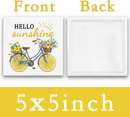 Lemon Stuff Italian Kitchen Decor Hello Sunshine Wood Box Sign | Lemon Kitchen Decor and Accessories Summer Decors Yellow Home Decors Table Lemons Themed Gifts Holiday