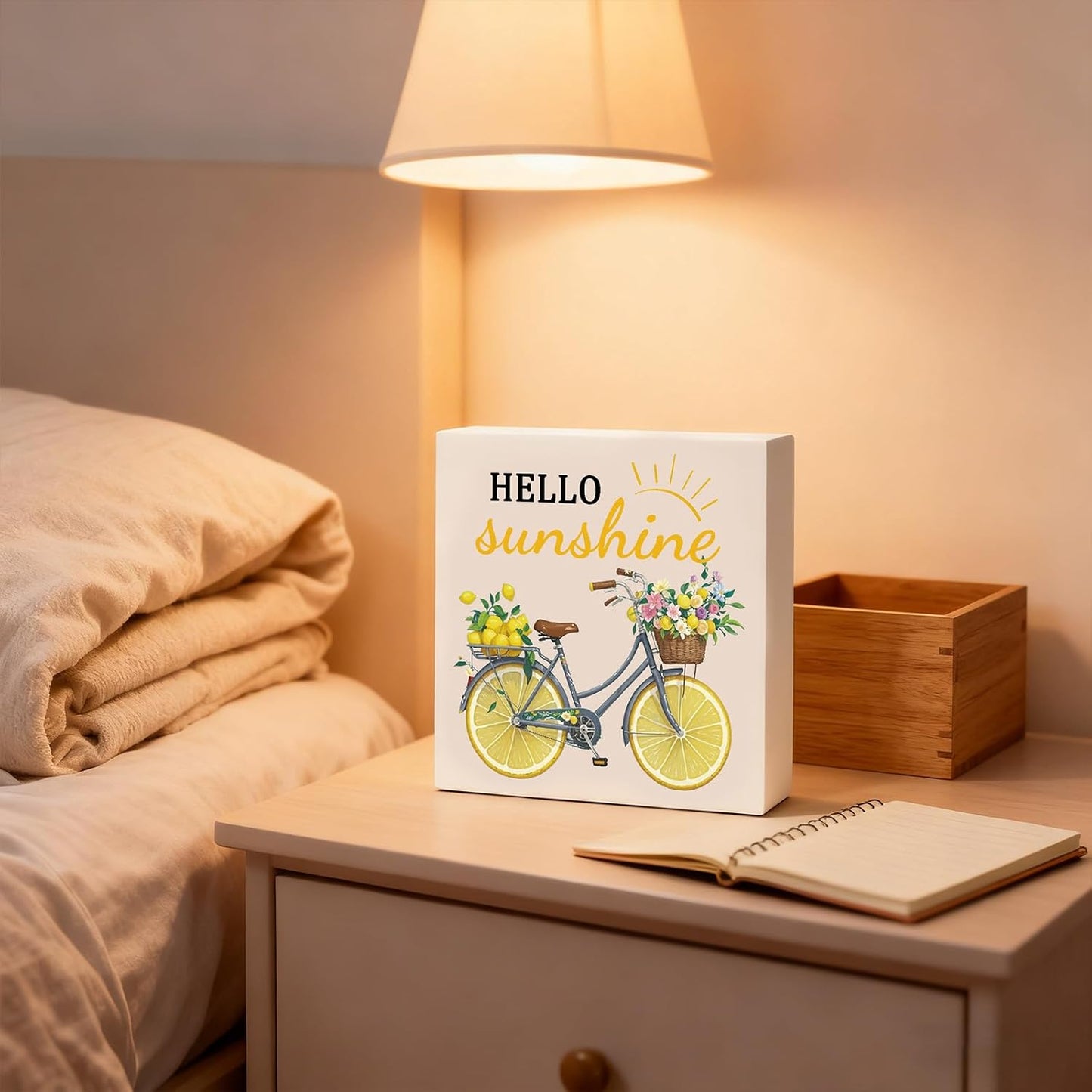 Lemon Stuff Italian Kitchen Decor Hello Sunshine Wood Box Sign | Lemon Kitchen Decor and Accessories Summer Decors Yellow Home Decors Table Lemons Themed Gifts Holiday
