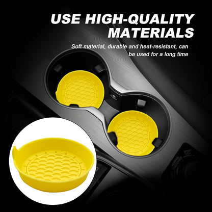 4-Pack Universal Cup Holder Coasters, Black Silicone Inserts - Keep Your Car Clean with Non-Slip & Spill-Proof Coasters for All Vehicles (Yellow)