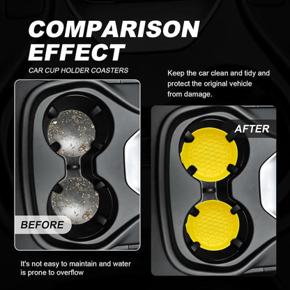 4-Pack Universal Cup Holder Coasters, Black Silicone Inserts - Keep Your Car Clean with Non-Slip & Spill-Proof Coasters for All Vehicles (Yellow)