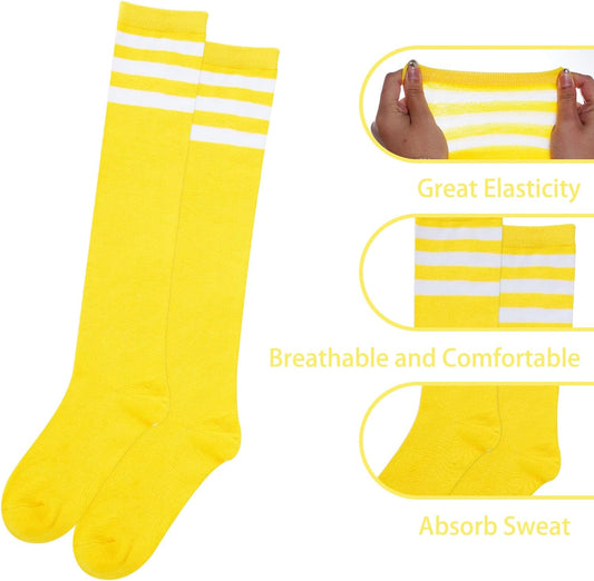 Sweatbands and Striped Socks Set Sports Headband for Men Women Wristbands High Tube Socks 80s 90s Accessories Costumes