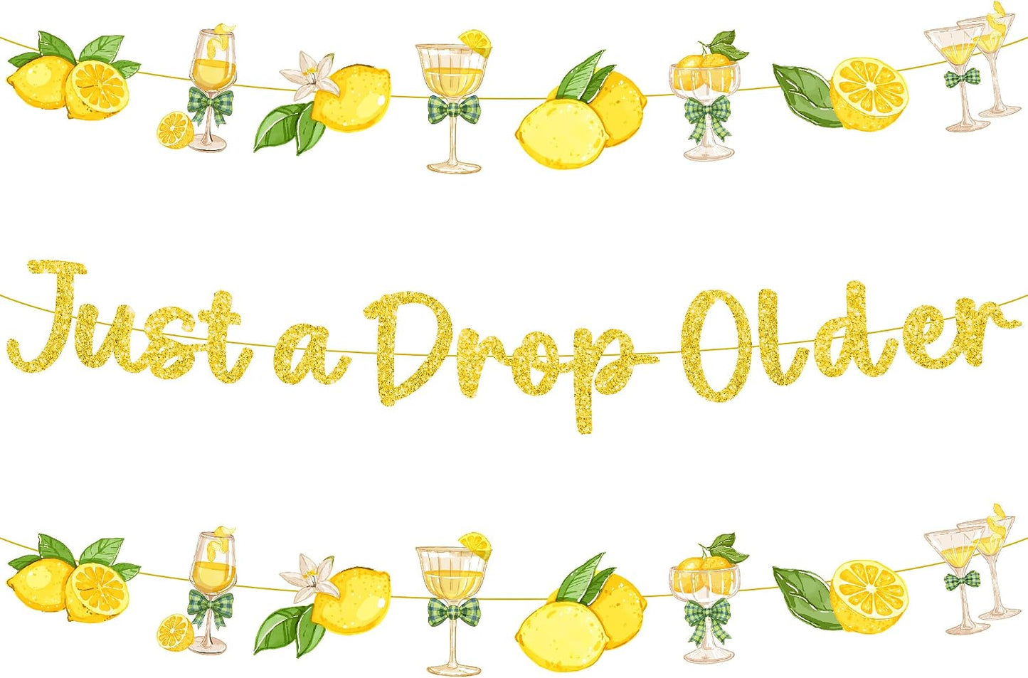 Just a Drop Older Decorations Banner - Gold Glitter Lemon Decoration Sign with Banner Garland, Lemon Martini Party Supplies for Bachelorette Birthday Bridal Shower Wedding