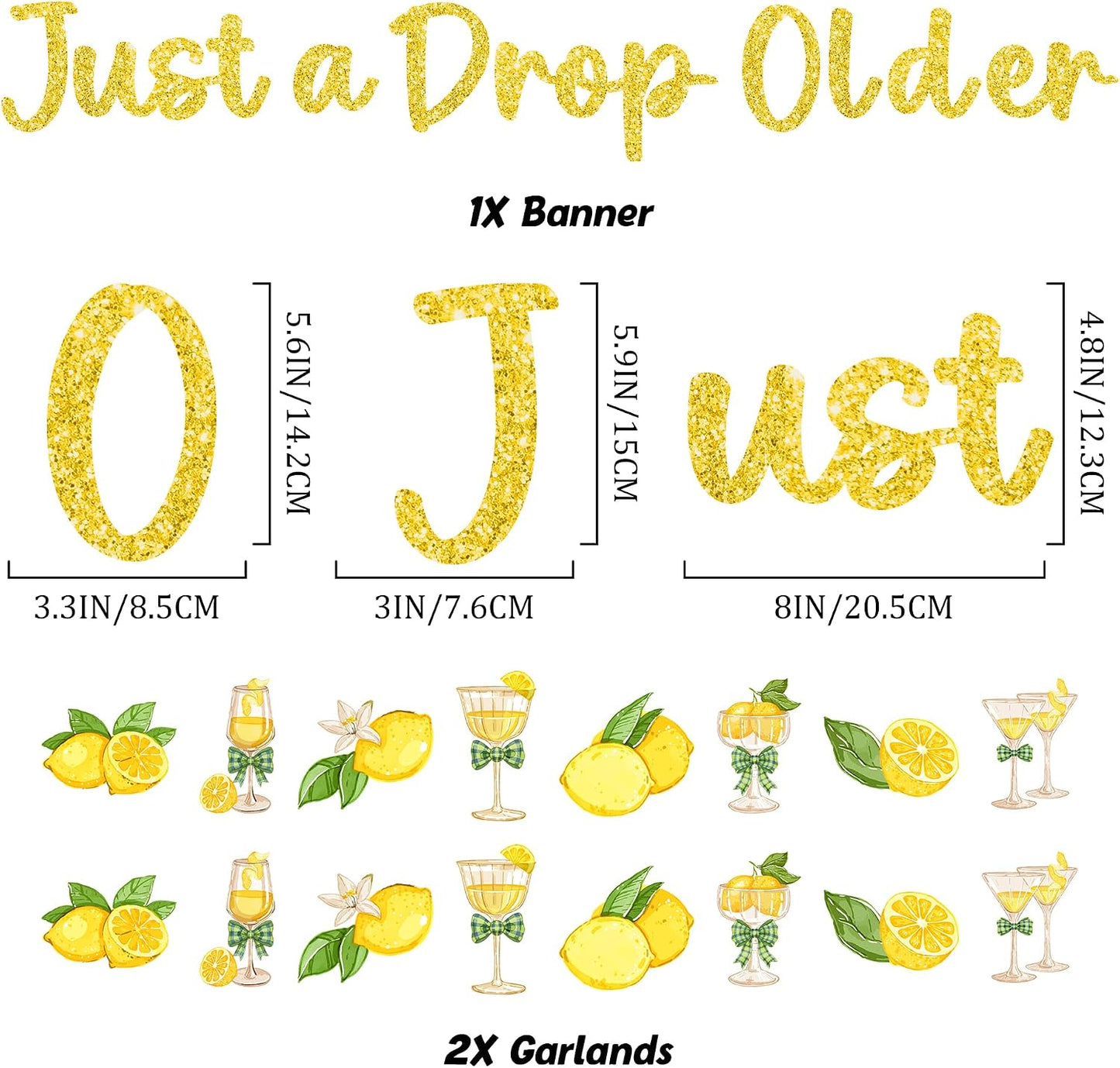 Just a Drop Older Decorations Banner - Gold Glitter Lemon Decoration Sign with Banner Garland, Lemon Martini Party Supplies for Bachelorette Birthday Bridal Shower Wedding
