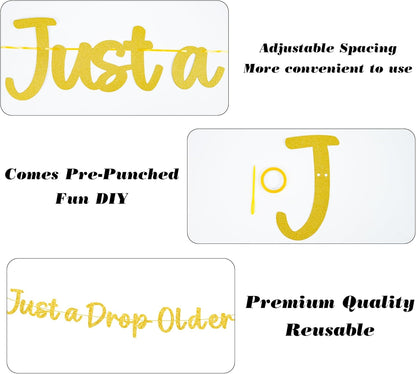 Just a Drop Older Decorations Banner - Gold Glitter Lemon Decoration Sign with Banner Garland, Lemon Martini Party Supplies for Bachelorette Birthday Bridal Shower Wedding