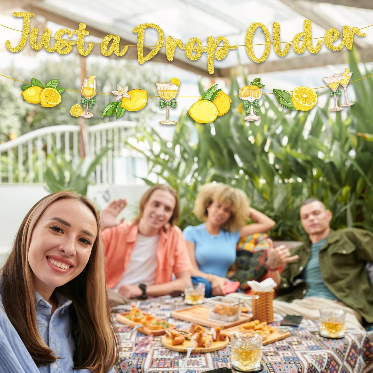 Just a Drop Older Decorations Banner - Gold Glitter Lemon Decoration Sign with Banner Garland, Lemon Martini Party Supplies for Bachelorette Birthday Bridal Shower Wedding