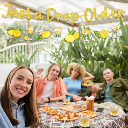 Just a Drop Older Decorations Banner - Gold Glitter Lemon Decoration Sign with Banner Garland, Lemon Martini Party Supplies for Bachelorette Birthday Bridal Shower Wedding