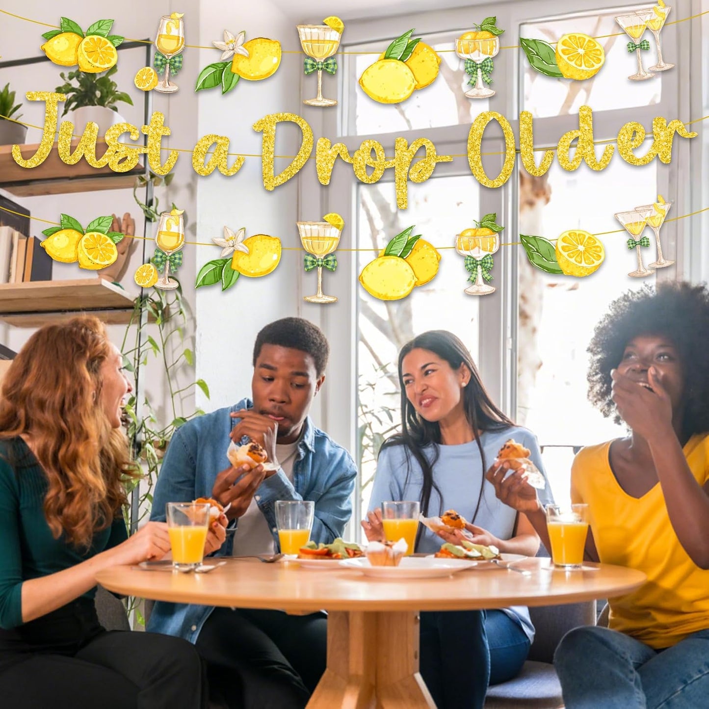 Just a Drop Older Decorations Banner - Gold Glitter Lemon Decoration Sign with Banner Garland, Lemon Martini Party Supplies for Bachelorette Birthday Bridal Shower Wedding
