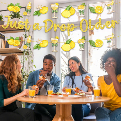 Just a Drop Older Decorations Banner - Gold Glitter Lemon Decoration Sign with Banner Garland, Lemon Martini Party Supplies for Bachelorette Birthday Bridal Shower Wedding