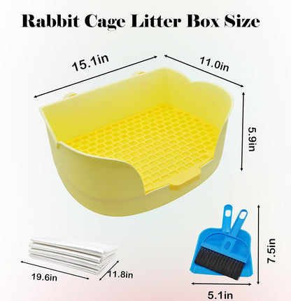 Rabbit Cage Litter Box,Plastic Bunny Litter Pan Detachable Rabbits Corner Potty Training Bedding Boxes with Grate for Guinea Pig Chinchilla Hedgehog Ferret(Yellow)