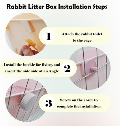 Rabbit Cage Litter Box,Plastic Bunny Litter Pan Detachable Rabbits Corner Potty Training Bedding Boxes with Grate for Guinea Pig Chinchilla Hedgehog Ferret(Yellow)