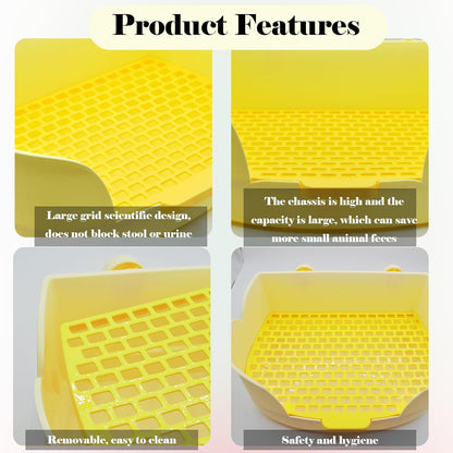 Rabbit Cage Litter Box,Plastic Bunny Litter Pan Detachable Rabbits Corner Potty Training Bedding Boxes with Grate for Guinea Pig Chinchilla Hedgehog Ferret(Yellow)