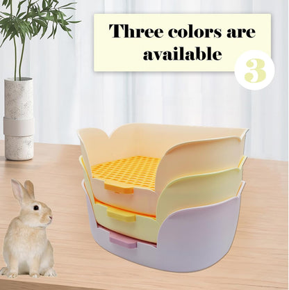 Rabbit Cage Litter Box,Plastic Bunny Litter Pan Detachable Rabbits Corner Potty Training Bedding Boxes with Grate for Guinea Pig Chinchilla Hedgehog Ferret(Yellow)