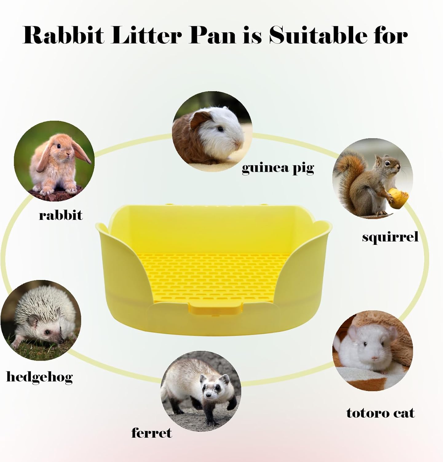 Rabbit Cage Litter Box,Plastic Bunny Litter Pan Detachable Rabbits Corner Potty Training Bedding Boxes with Grate for Guinea Pig Chinchilla Hedgehog Ferret(Yellow)