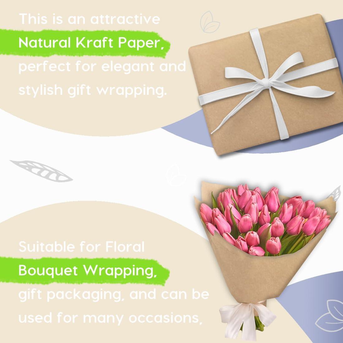 Brown Wrapping Paper Roll 17.8"×1,200"(100') Kraft Paper for Craft Gift Bulletin Board Banner Bouquet Flower Table Covering Packing Shipping Moving 70GSM 50LB(Brown, 17.8" x 1,200")