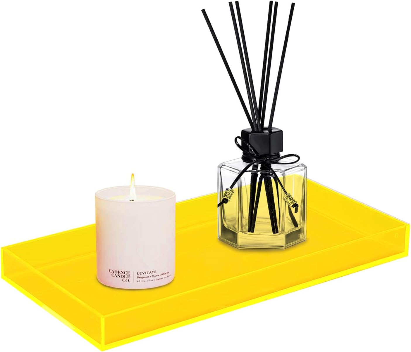 Acrylic Tray Bathroom Tray for Countertop, Guest Towel Holder Tray for Napkin Perfume Jewelry Makeup, Vanity Trays for Soap Dispenser, Aromatherapy, Cup & Candle, Yellow
