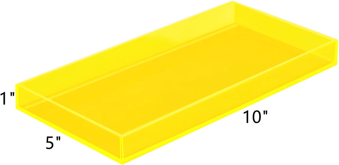 Acrylic Tray Bathroom Tray for Countertop, Guest Towel Holder Tray for Napkin Perfume Jewelry Makeup, Vanity Trays for Soap Dispenser, Aromatherapy, Cup & Candle, Yellow