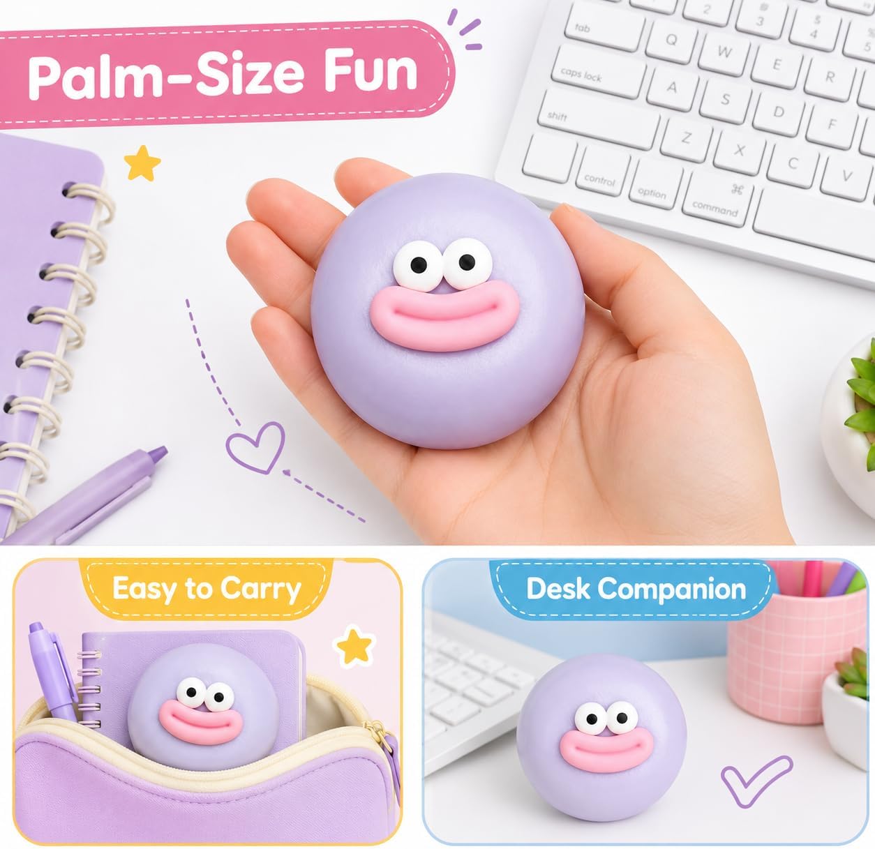 Yellow one Funny Face Squishy Stress Balls, Stress Relief Desk Accessory for Adults