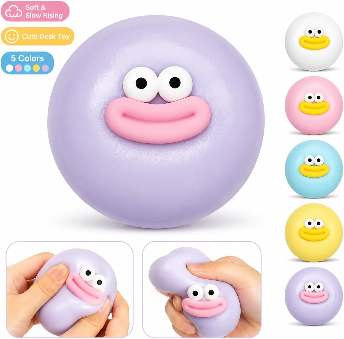 Yellow one Funny Face Squishy Stress Balls, Stress Relief Desk Accessory for Adults