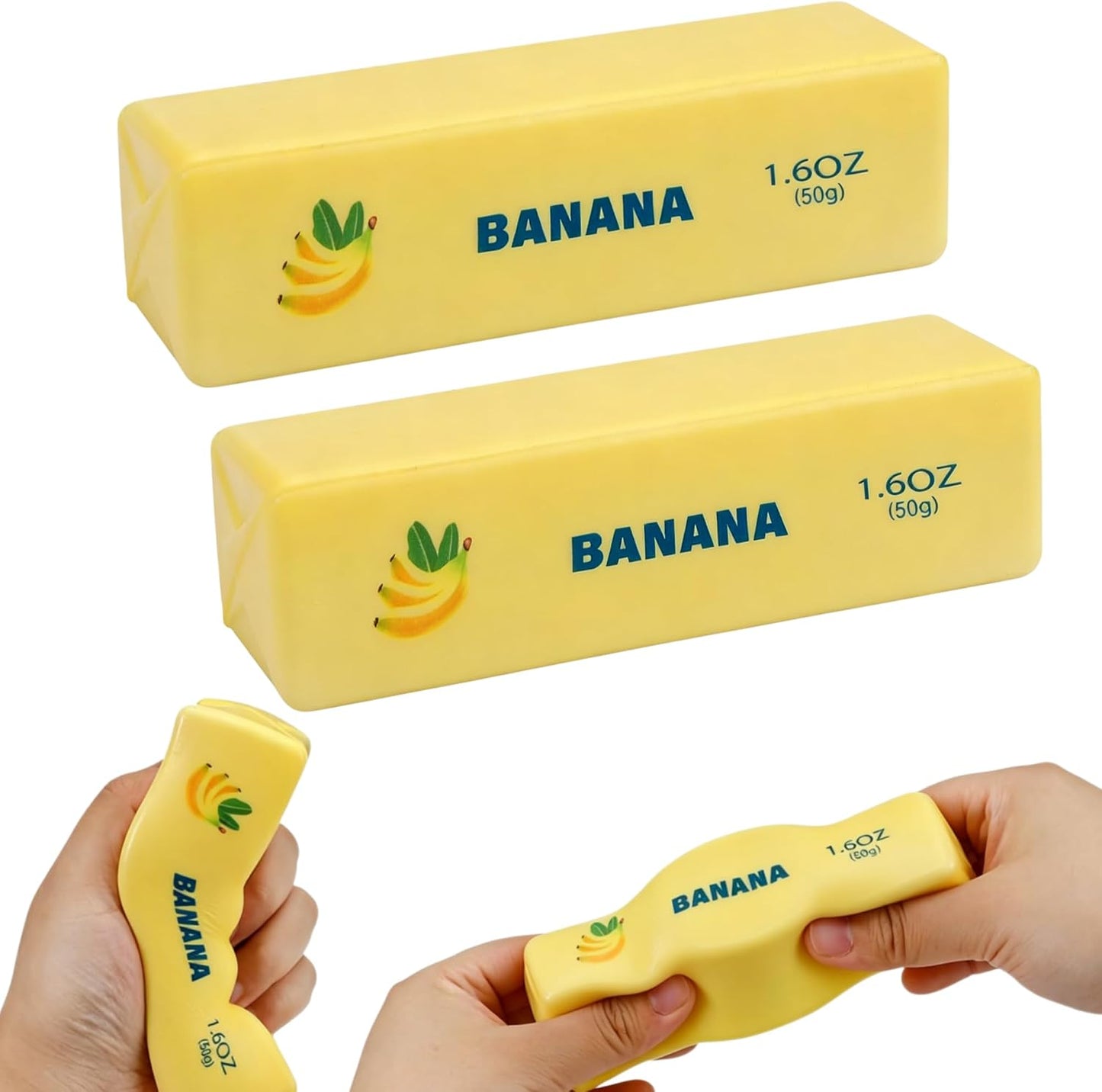 Yellow Banana Butter Squishy 2 Pack Soft Squeeze Toys, Stress Relief Fidget | Slow Rebound Butter Sensory Fidget Toy, Party Favors Birthday Gifts, Adults Office Desk Toys, 2Pcs Butters Stick