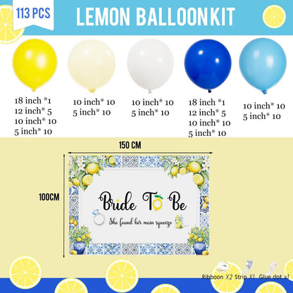 Royal Blue Yellow bridal shower lemon theme balloon arch kit with Bride to be backdrop for Lemonade italian capri amalfi coast main squeeze bridal party decorations