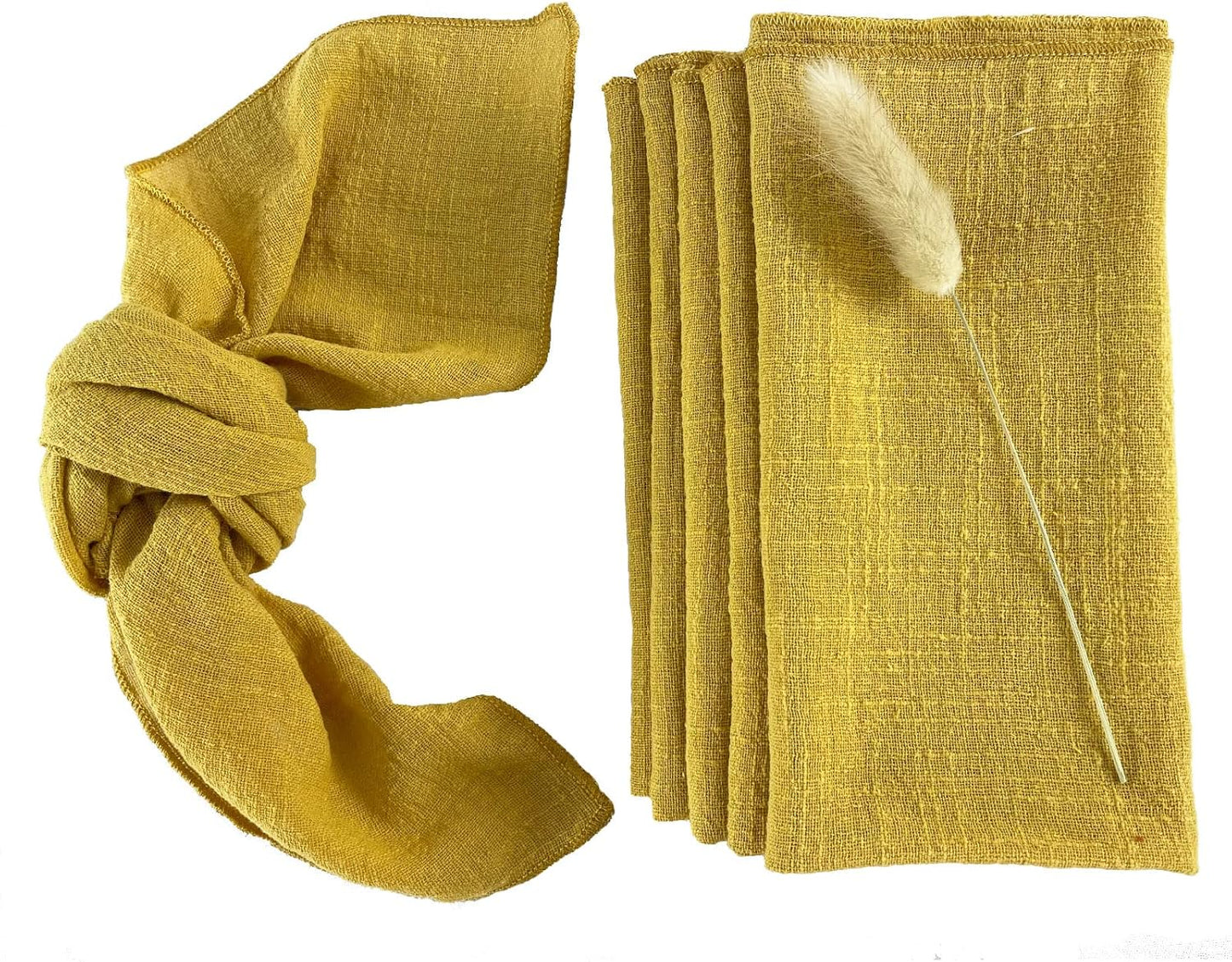 Gauze Cloth Napkins 6 Pack 16x16 Inches 100% Natural Soft Cotton Weddings Decorative Parties Family Everyday Use Bulk Linen Dinner Napkins (Gold/Yellow, 6 Pack)