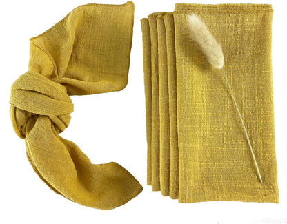 Gauze Cloth Napkins 6 Pack 16x16 Inches 100% Natural Soft Cotton Weddings Decorative Parties Family Everyday Use Bulk Linen Dinner Napkins (Gold/Yellow, 6 Pack)