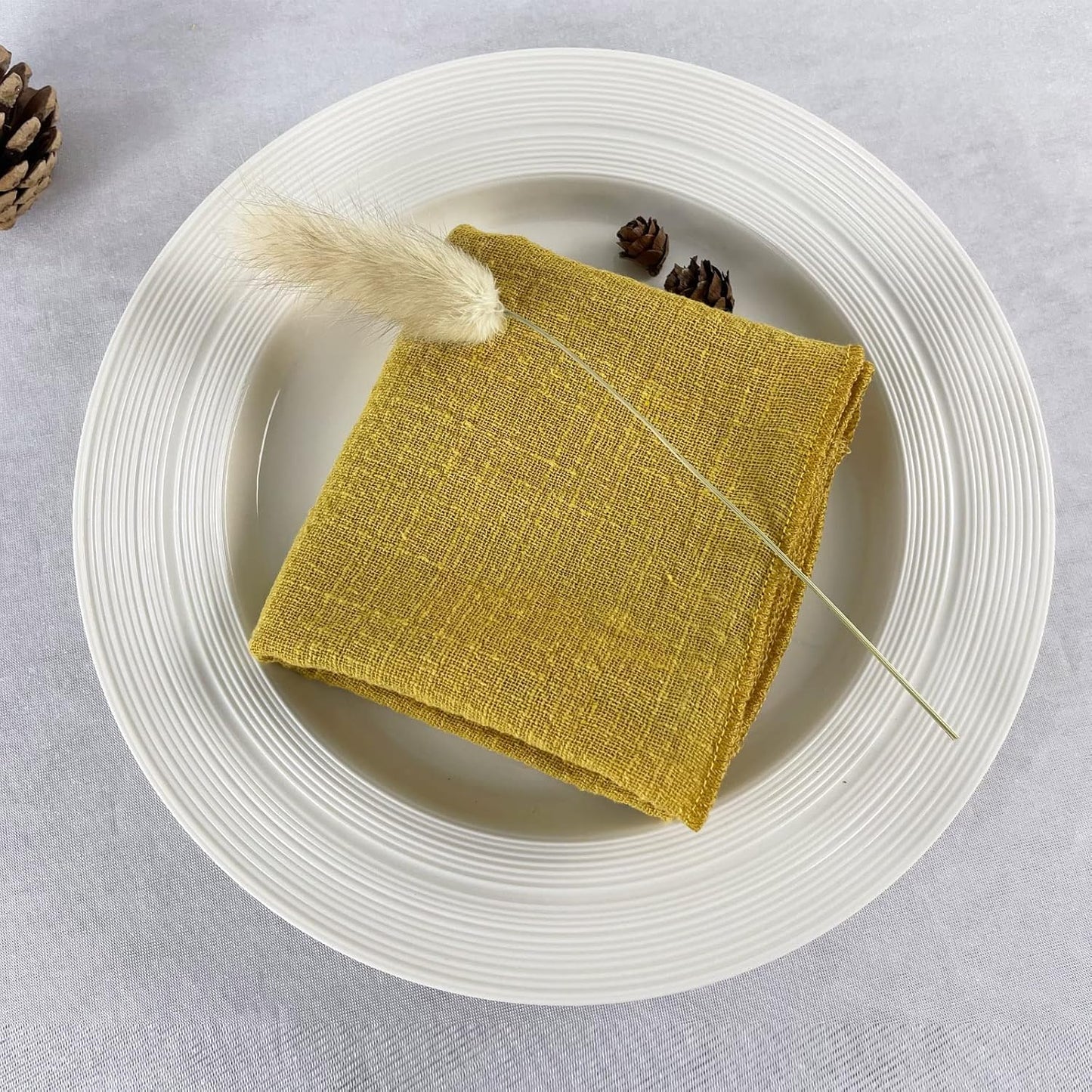 Gauze Cloth Napkins 6 Pack 16x16 Inches 100% Natural Soft Cotton Weddings Decorative Parties Family Everyday Use Bulk Linen Dinner Napkins (Gold/Yellow, 6 Pack)