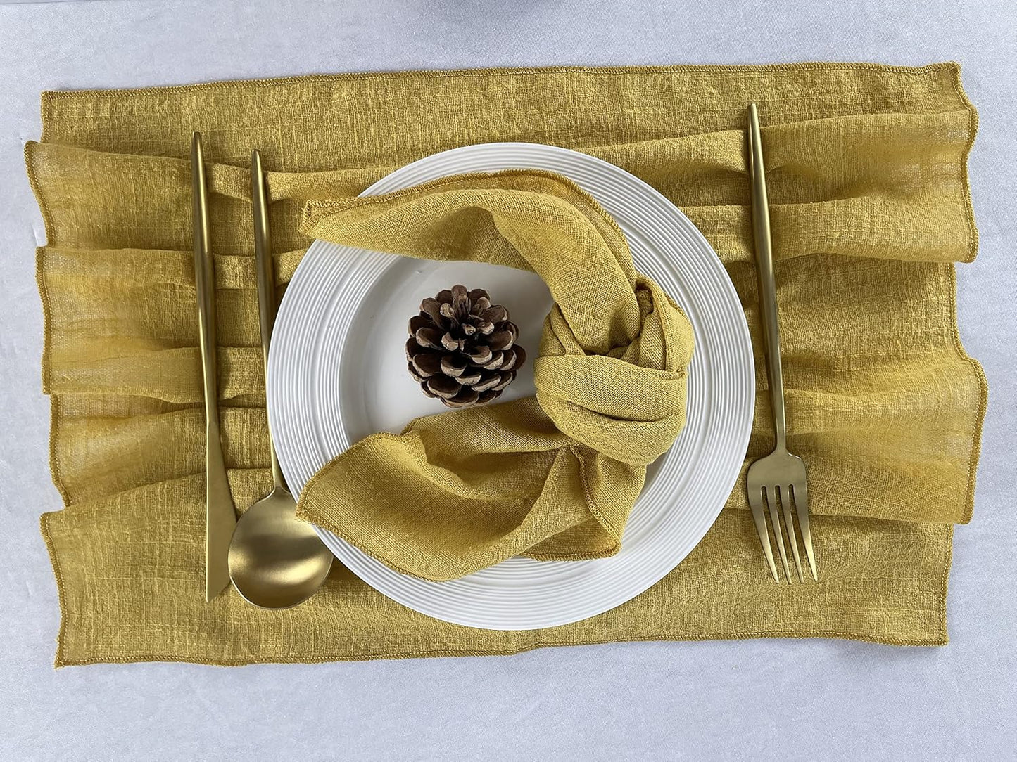 Gauze Cloth Napkins 6 Pack 16x16 Inches 100% Natural Soft Cotton Weddings Decorative Parties Family Everyday Use Bulk Linen Dinner Napkins (Gold/Yellow, 6 Pack)