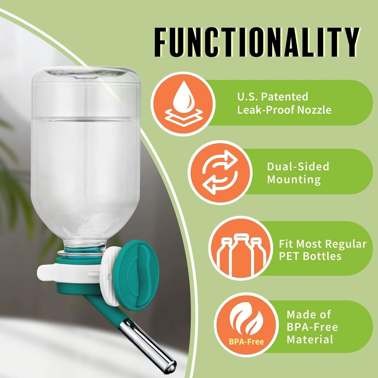 Choco Nose No-Drip Small Animal Water Bottle - Leak-Proof Patented Nozzle Helps Prevent Pet Cage Mess & Wet Bedding - Guinea Pig, Rabbit, Ferret, Hamster - BPA Free, Easy Install, 10.2 fl oz (C128)