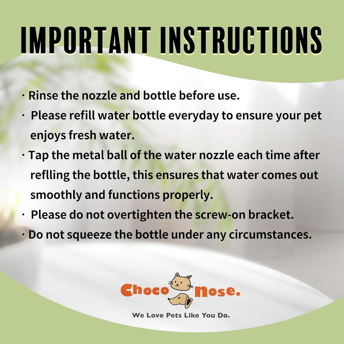 Choco Nose No-Drip Small Animal Water Bottle - Leak-Proof Patented Nozzle Helps Prevent Pet Cage Mess & Wet Bedding - Guinea Pig, Rabbit, Ferret, Hamster - BPA Free, Easy Install, 10.2 fl oz (C128)