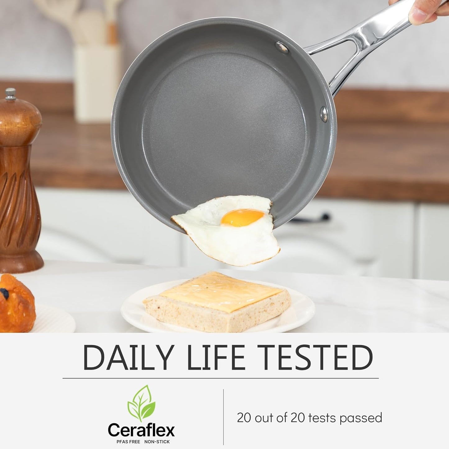 3-Piece Yelllow Ceramic Nonstick Frying Pan Set, Induction Cookware | 8, 9.5, 11 inch skillets; non-toxic PFAS, PFOA, lead & cadmium free; anti-scald handles; oven safe to 480°F; swift clean up