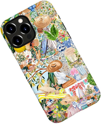 Case for iPhone 16 Pro Max,Boho Lemon Collage Aesthetic Flower Phone Case Military-Grade Drop Protection Cover for Women Girl - Frosted