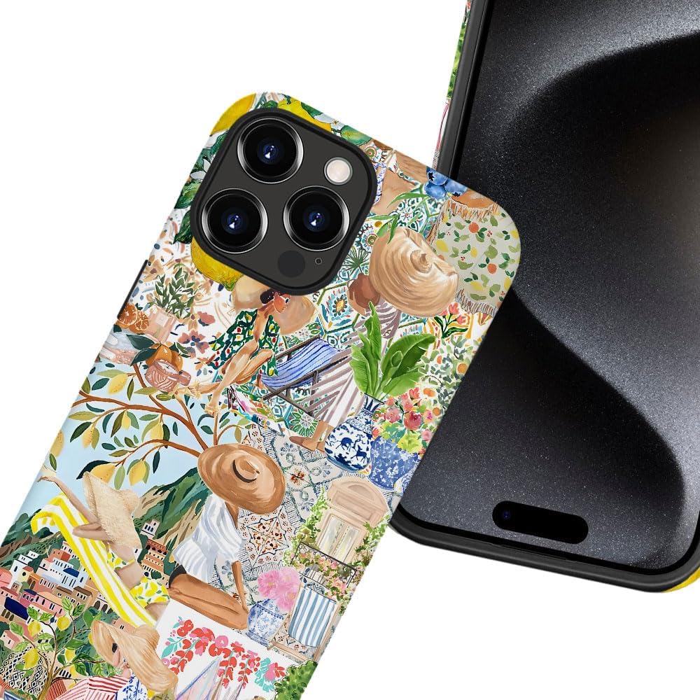 Case for iPhone 16 Pro Max,Boho Lemon Collage Aesthetic Flower Phone Case Military-Grade Drop Protection Cover for Women Girl - Frosted