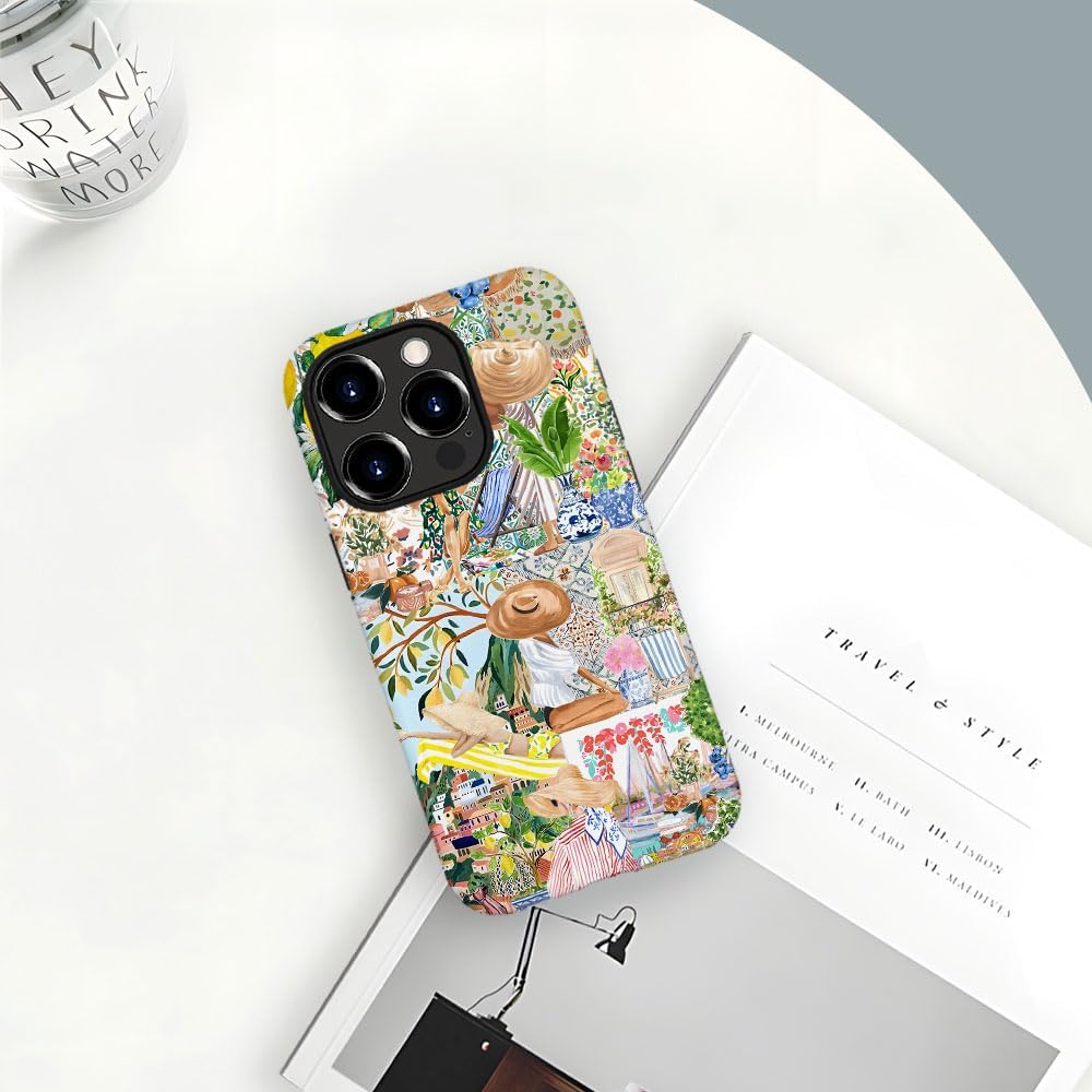 Case for iPhone 16 Pro Max,Boho Lemon Collage Aesthetic Flower Phone Case Military-Grade Drop Protection Cover for Women Girl - Frosted