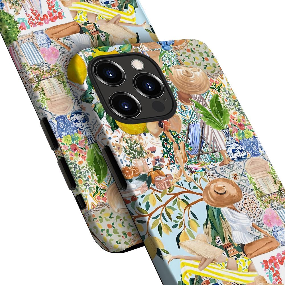 Case for iPhone 16 Pro Max,Boho Lemon Collage Aesthetic Flower Phone Case Military-Grade Drop Protection Cover for Women Girl - Frosted