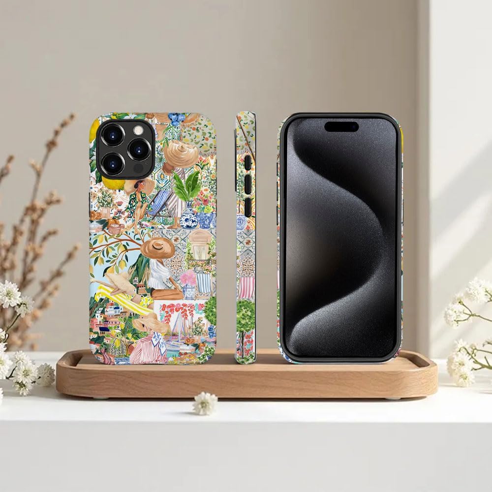 Case for iPhone 16 Pro Max,Boho Lemon Collage Aesthetic Flower Phone Case Military-Grade Drop Protection Cover for Women Girl - Frosted