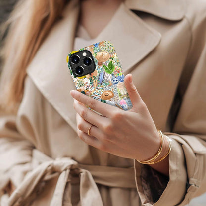Case for iPhone 16 Pro Max,Boho Lemon Collage Aesthetic Flower Phone Case Military-Grade Drop Protection Cover for Women Girl - Frosted