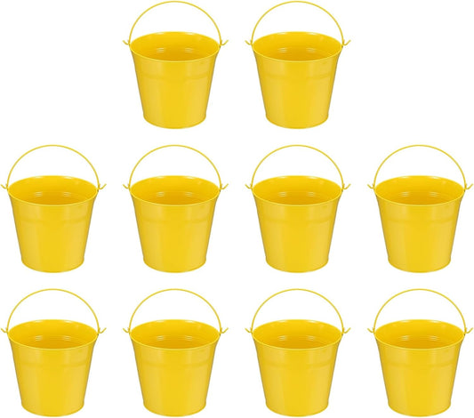 Small Metal Buckets, Mini Buckets with Handle Galvanized Colored Tin Pail Containers Basket Party Supplies - Fit for (Halloween - Classroom Crafts) 6" & 10Pcs & Yellow
