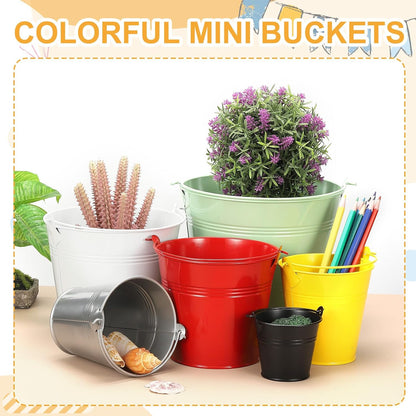Small Metal Buckets, Mini Buckets with Handle Galvanized Colored Tin Pail Containers Basket Party Supplies - Fit for (Halloween - Classroom Crafts) 6" & 10Pcs & Yellow