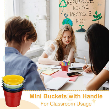 Small Metal Buckets, Mini Buckets with Handle Galvanized Colored Tin Pail Containers Basket Party Supplies - Fit for (Halloween - Classroom Crafts) 6" & 10Pcs & Yellow