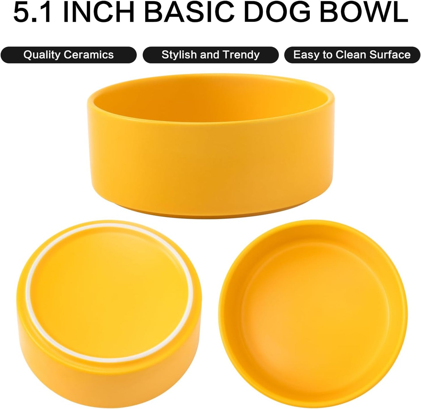 Elevated Ceramic Dog Bowl Set - Raised Dog Bowls with Non Slip Bamboo Stand, Food and Water Bowl Set for Kitty, Cats and Toy Breed Dogs, Pet Bowls, Dogs Dishes (5.1'', 2 * 16OZ, Yellow)