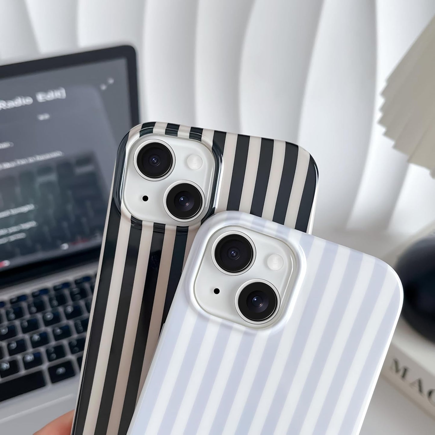 for iPhone 14 Case Cute Striped Phone Case Soft TPU Slim Shockproof Phone Cover for Women Girls, Blue and White